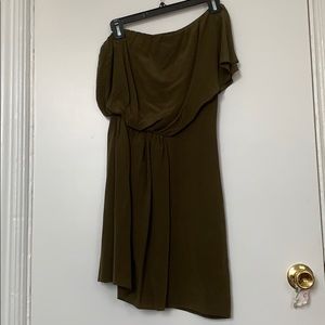 Silk One Shoulder Olive Green Dress